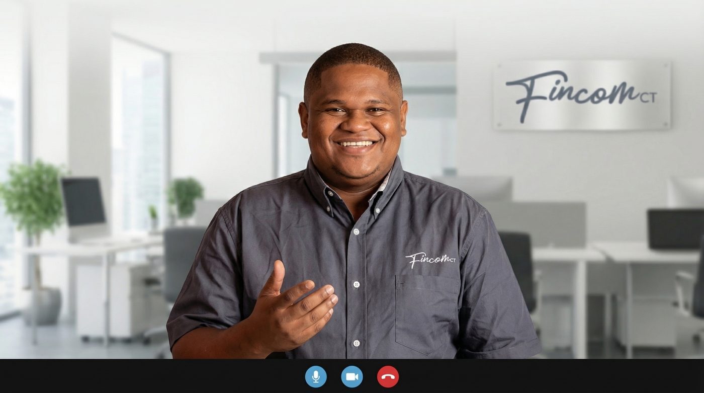 A Fincom consultant on a remote support video call